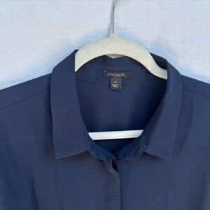 Navy Blue Long Sleeve Sheer Blouse